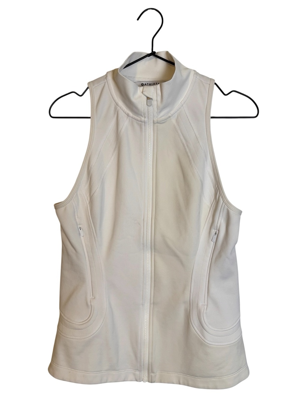 Athleta Evolve Fleece Vest White Full Zip Sleeveless Mock Neck Pocket